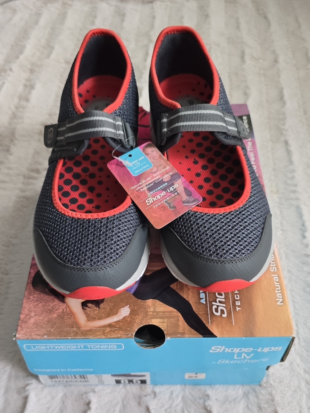 Skechers Gray and Coral Mary Jane Sneakers